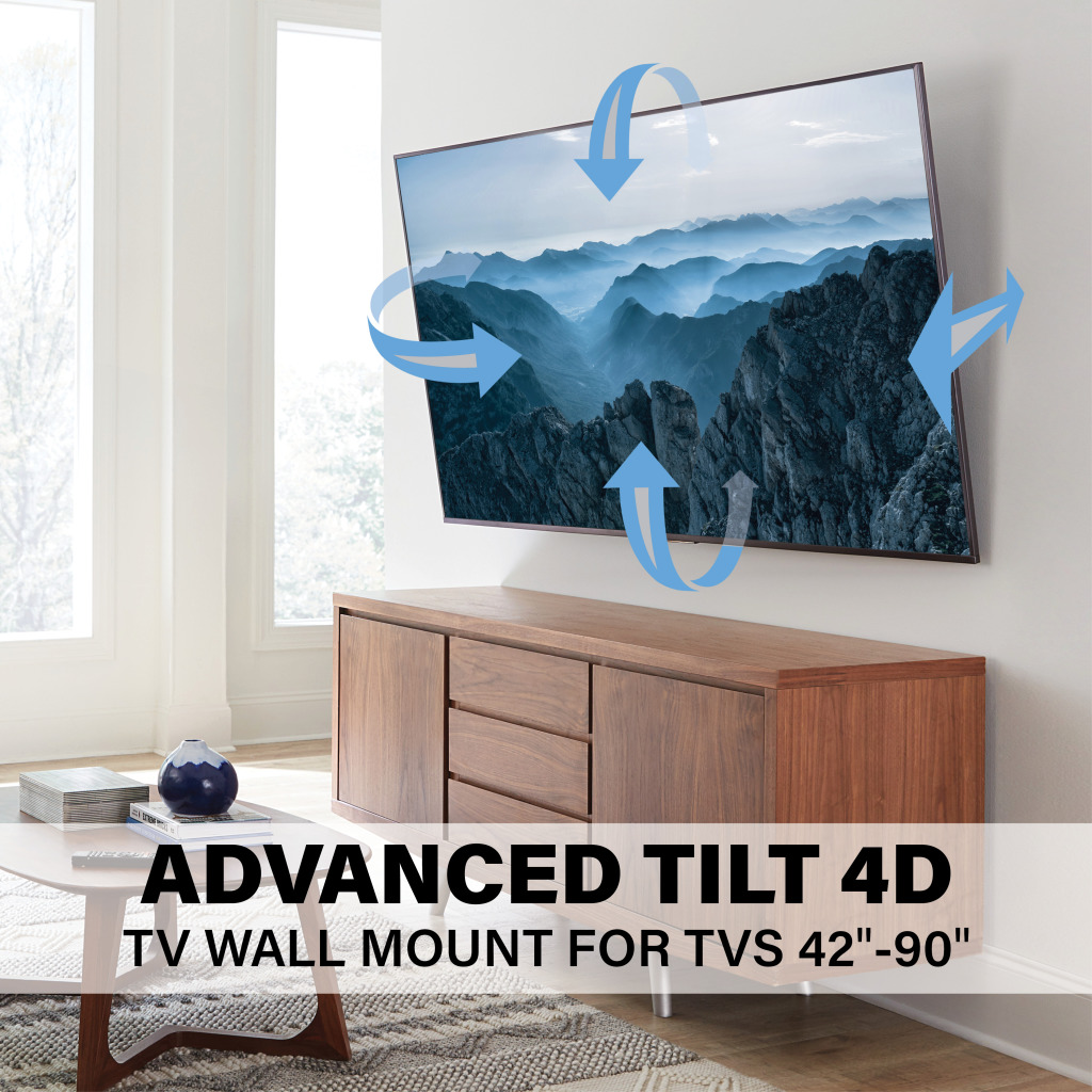 Universal Low Profile Tilting TV Mount Fits 16,18,24 Studs-Max Weight 150 lbs & Max VESA 600 x 400mm Sanus Advanced Tilt 4D Premium TV Wall Mount Bracket For Most 42-90 Flat Screen TVs VLT7 